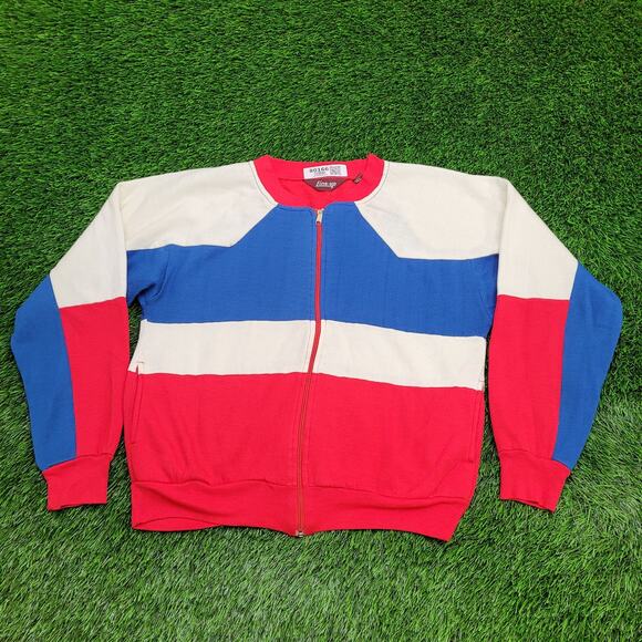 Line-Up Zip Fleece Jacket M/L 22x22 Boxy Cropped Red Blue - Picture 1 of 13